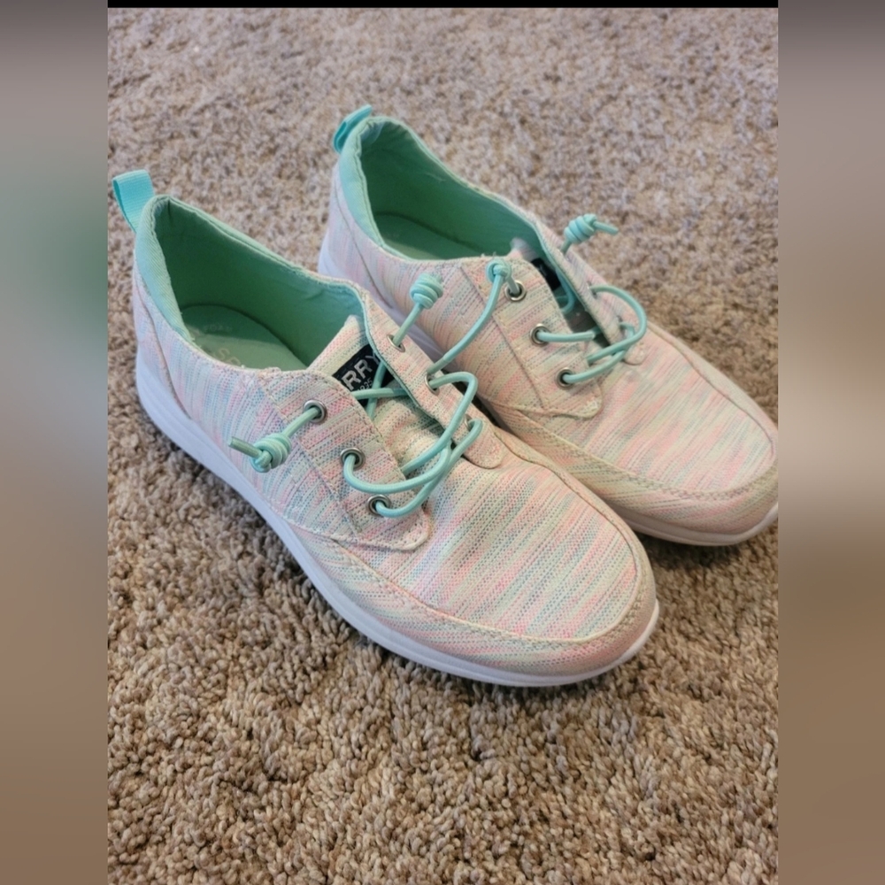 Sperry Girls Boat Shoes Pink And Mint Youth 2.5 Excellent Used